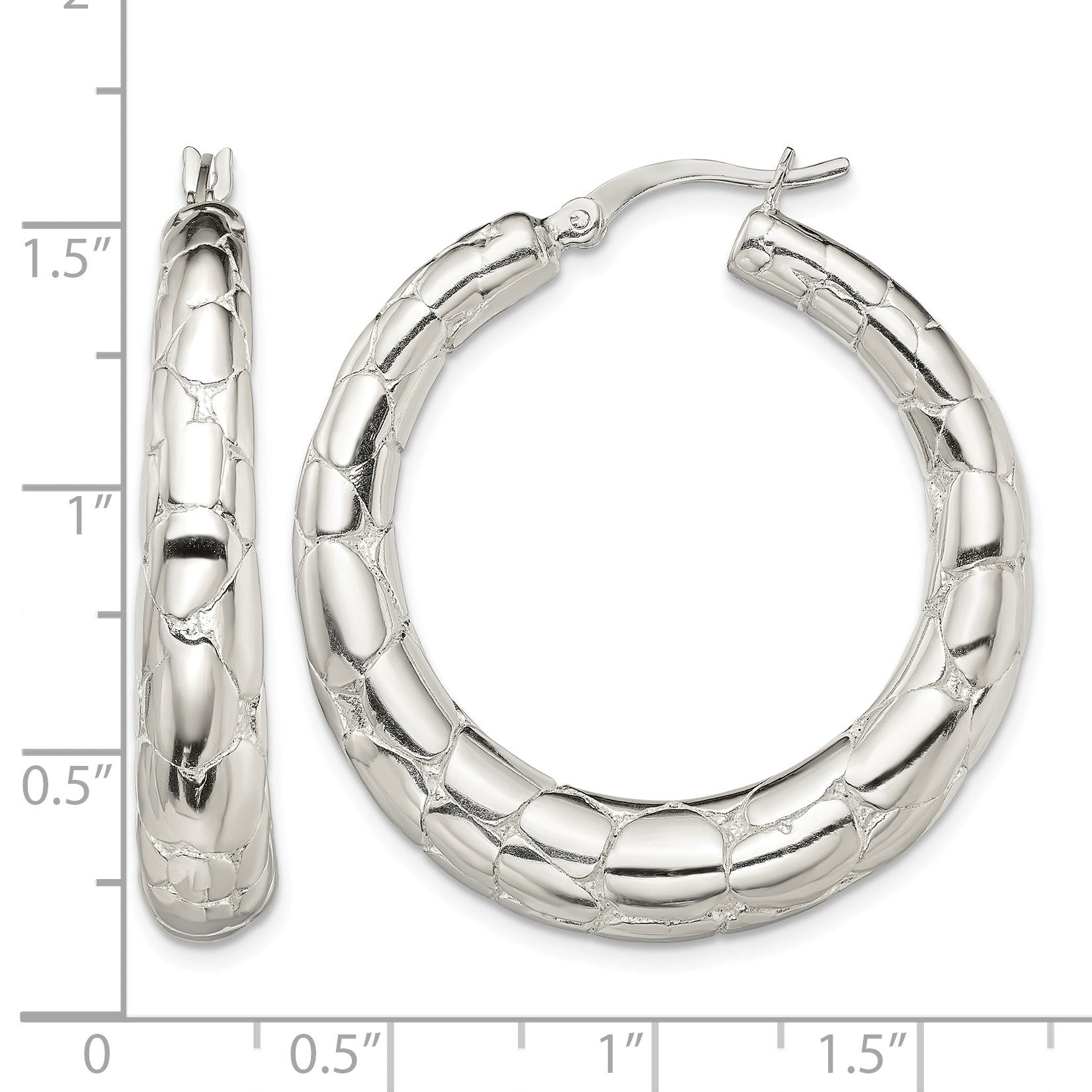 Sterling Silver Polished & Pebbled Round Hoop Earrings