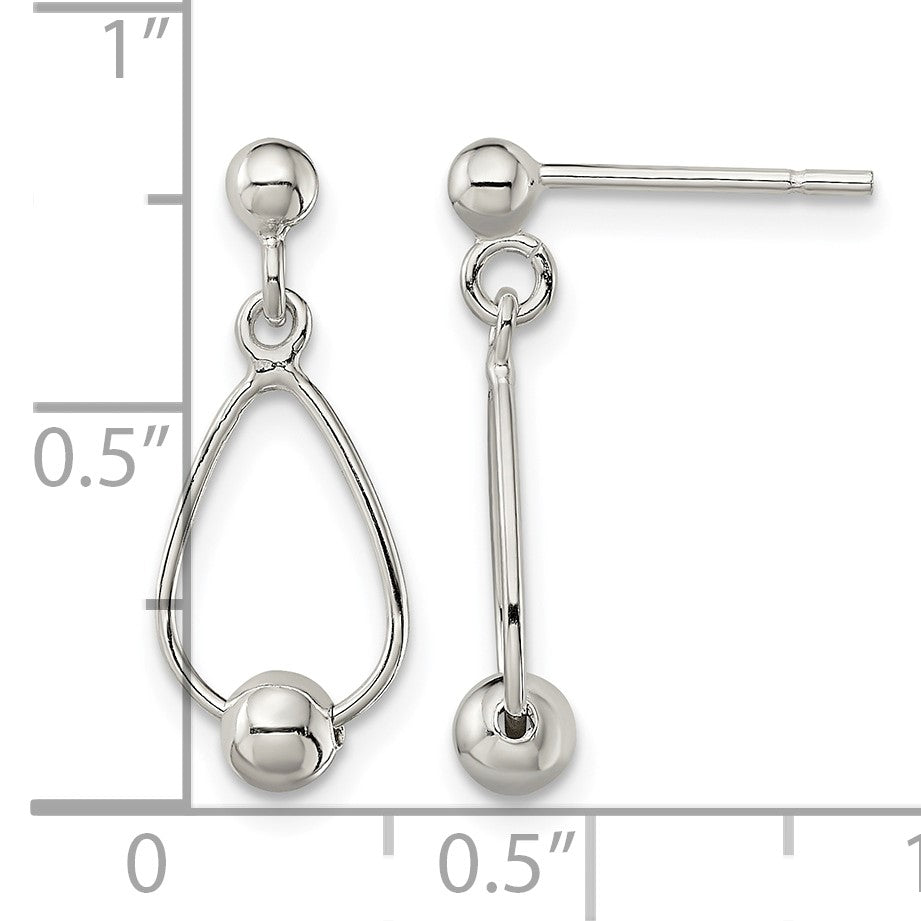 Sterling Silver Polished Teardrop w/Bead Post Dangle Earrings