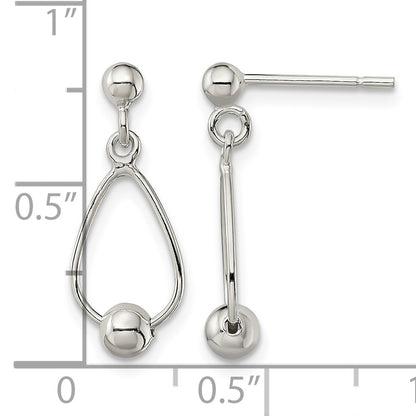 Sterling Silver Polished Teardrop w/Bead Post Dangle Earrings