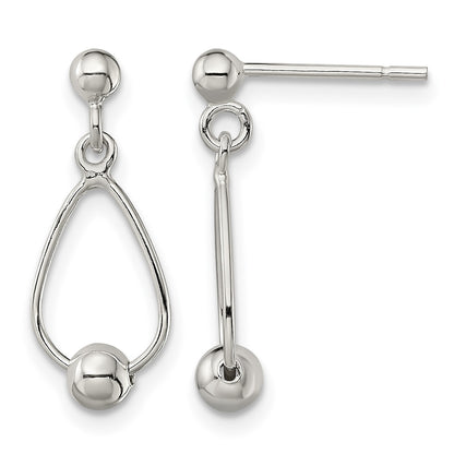 Sterling Silver Polished Teardrop w/Bead Post Dangle Earrings