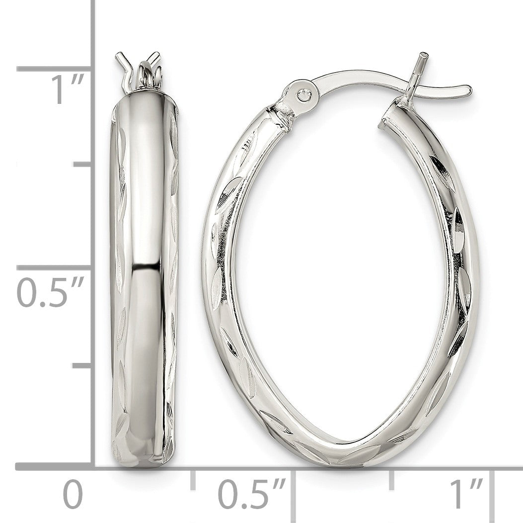 Sterling Silver Polished Diamond-cut Edge 4.25mm Oval Hoop Earrings