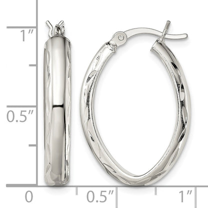 Sterling Silver Polished Diamond-cut Edge 4.25mm Oval Hoop Earrings