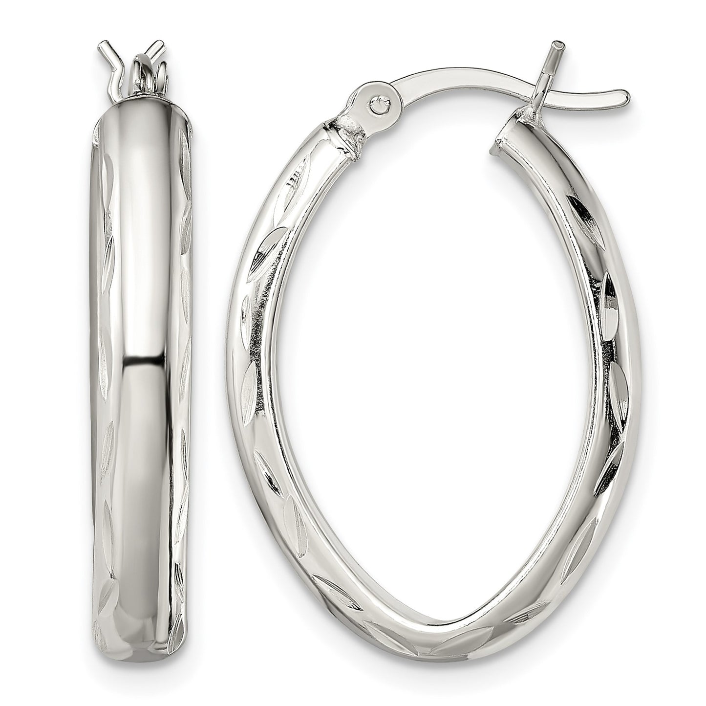 Sterling Silver Polished Diamond-cut Edge 4.25mm Oval Hoop Earrings