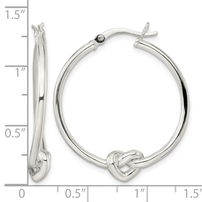 Sterling Silver Polished Heart Knot Round Hoop Earrings