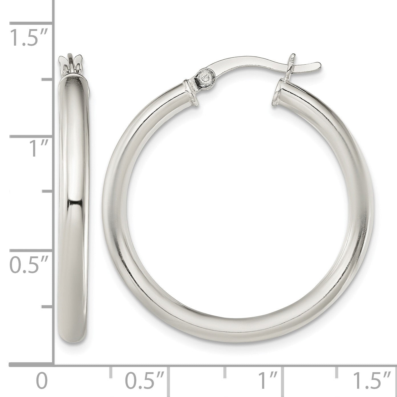 Sterling Silver Polished 3.5mm Round Hoop Earrings