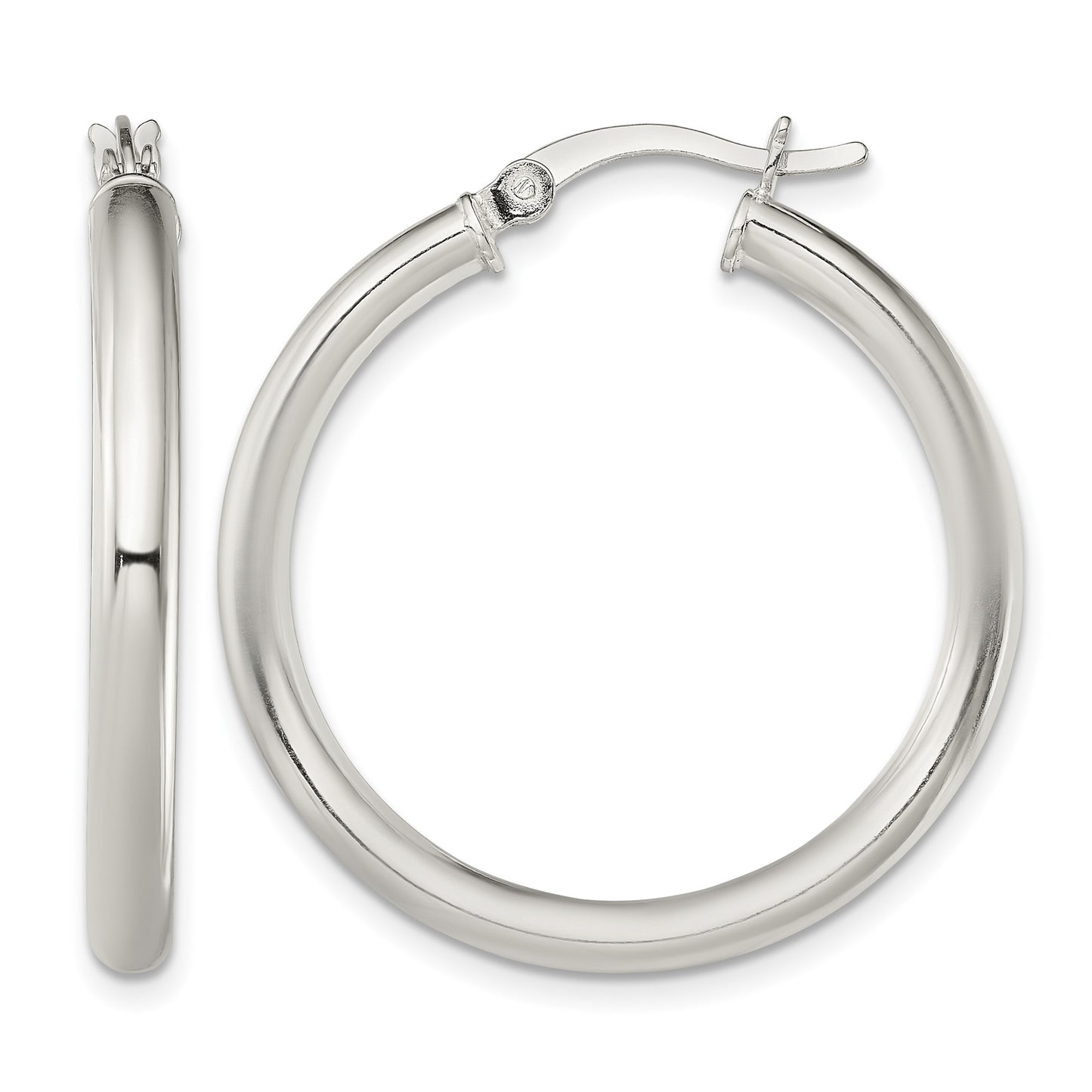 Sterling Silver Polished 3.5mm Round Hoop Earrings