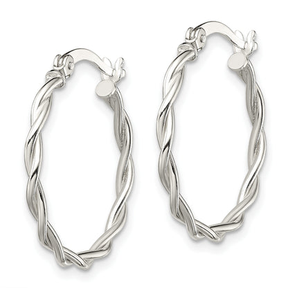 Sterling Silver Polished Braided 22mm Hoop Earrings