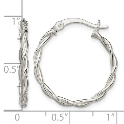 Sterling Silver Polished Braided 22mm Hoop Earrings