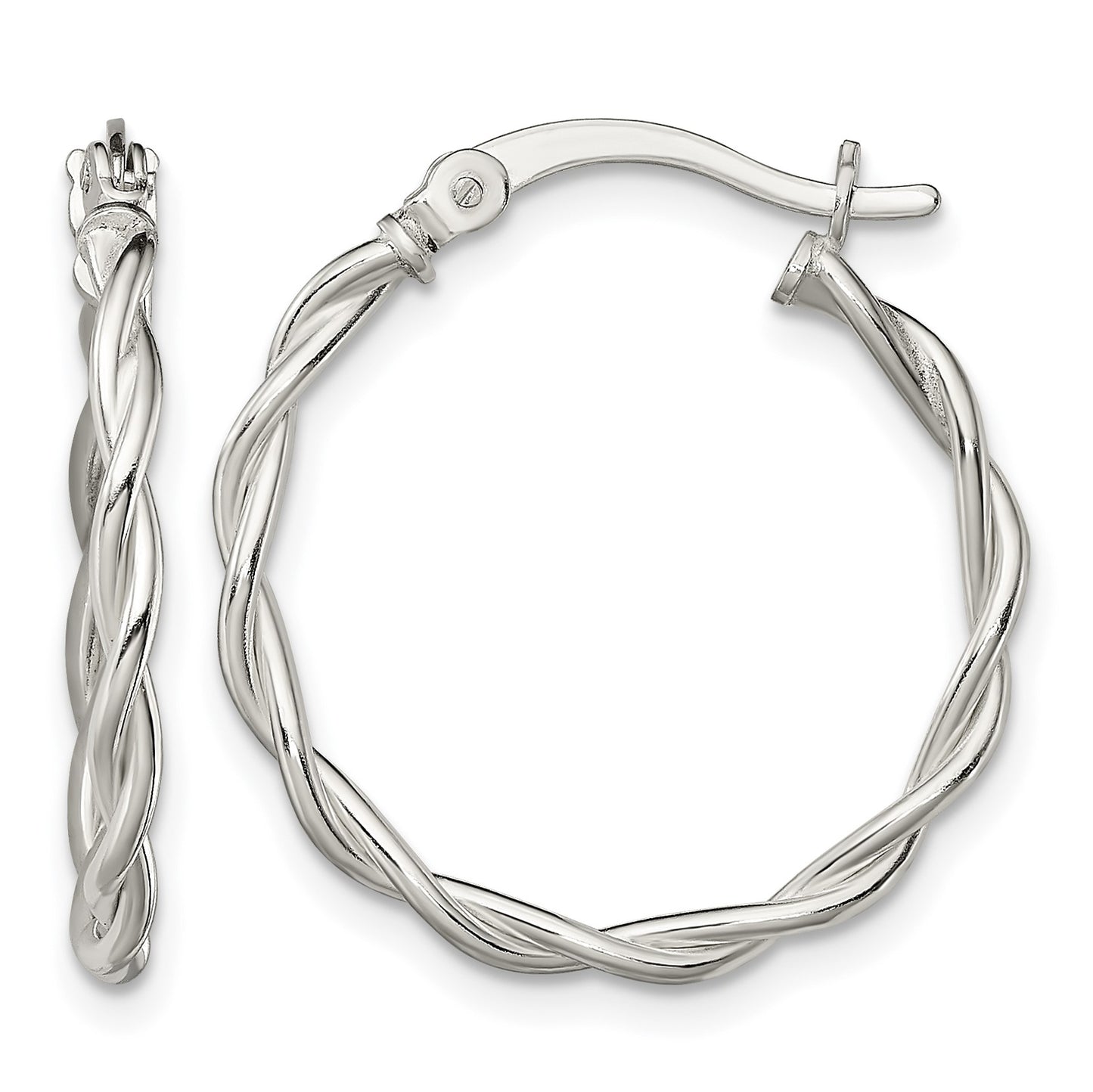 Sterling Silver Polished Braided 22mm Hoop Earrings