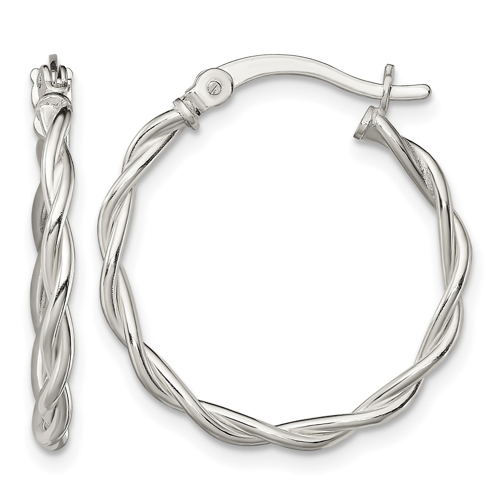 Sterling Silver Polished Braided 22mm Hoop Earrings