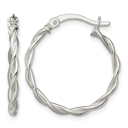 Sterling Silver Polished Braided 22mm Hoop Earrings
