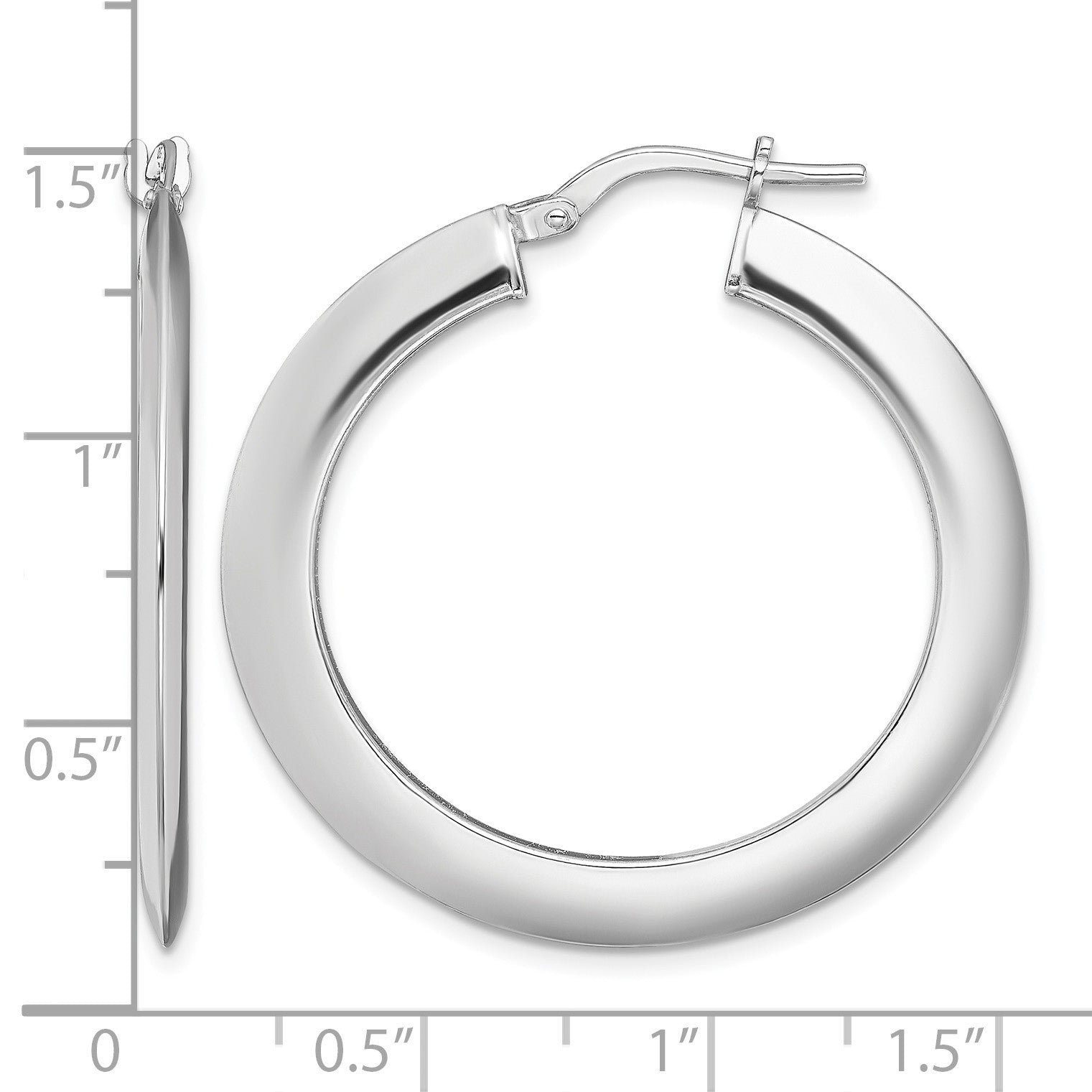 Sterling Silver RH-plated Polished Knife Edge 2mm Round Hoop Earrings