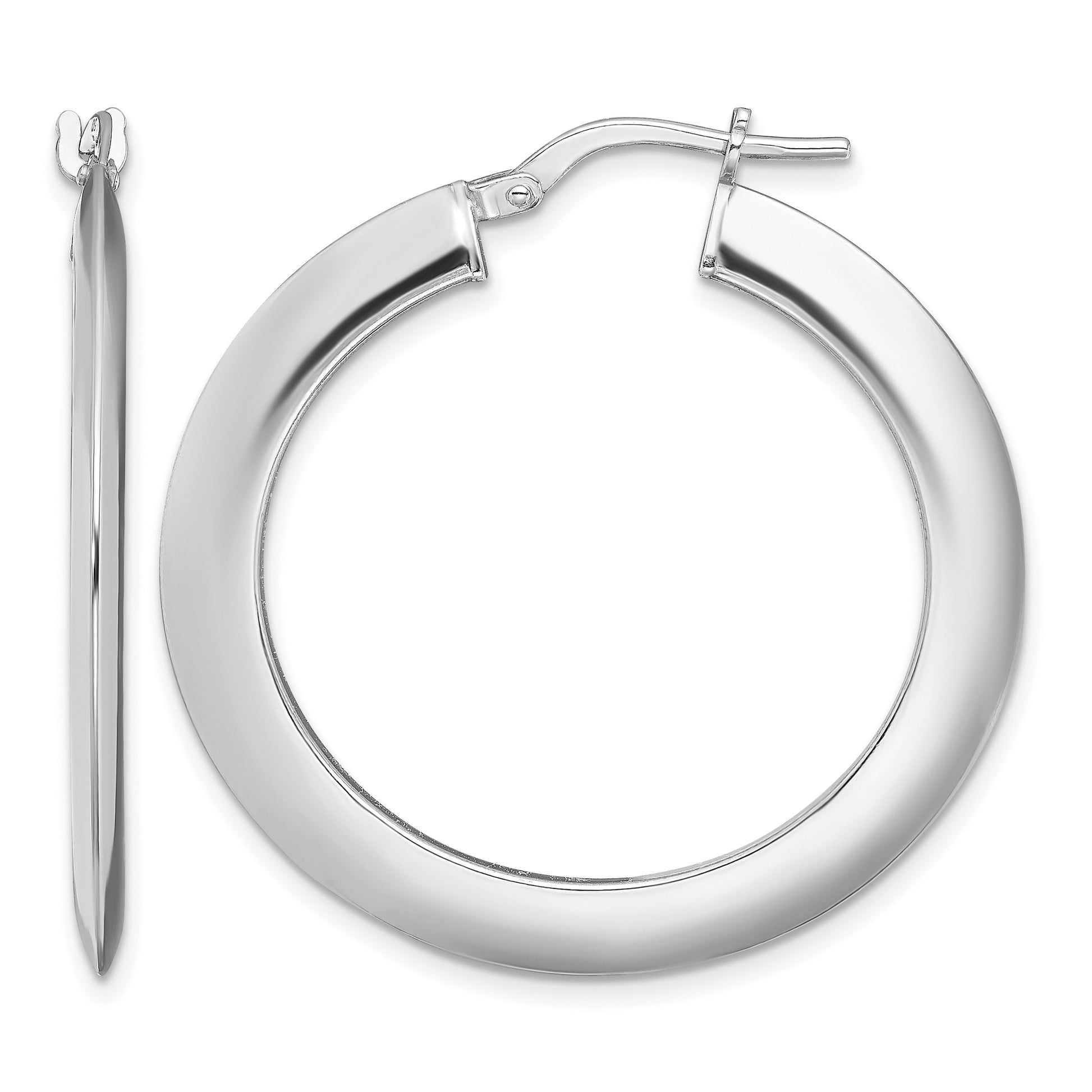 Sterling Silver RH-plated Polished Knife Edge 2mm Round Hoop Earrings
