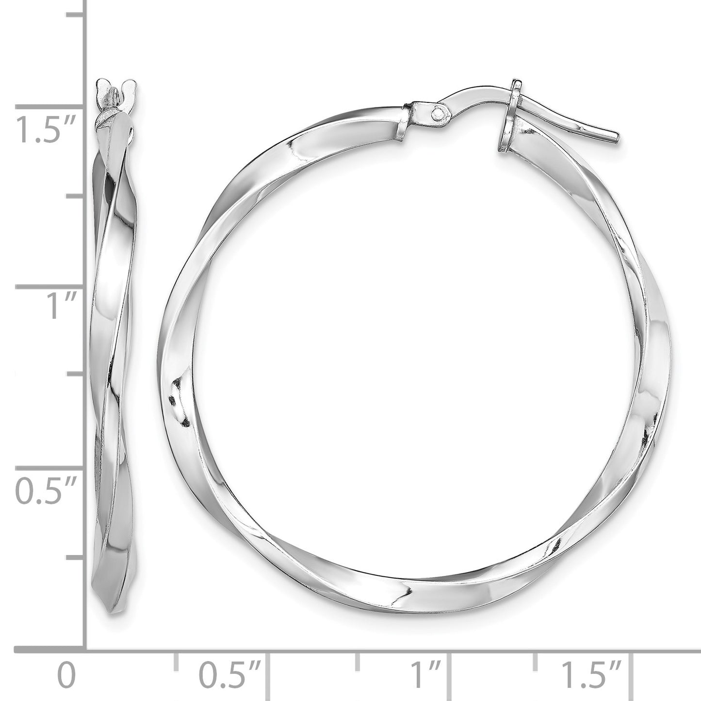 Sterling Silver Rhodium-plated Polished Twisted 2.5x30mm Hoop Earrings