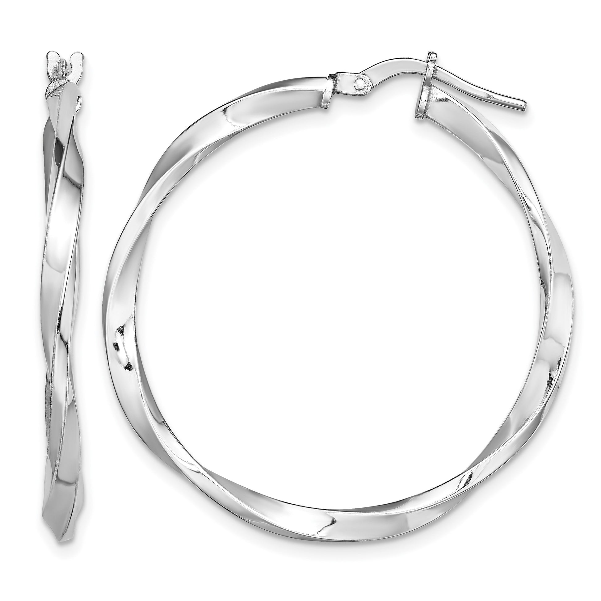 Sterling Silver Rhodium-plated Polished Twisted 2.5x30mm Hoop Earrings