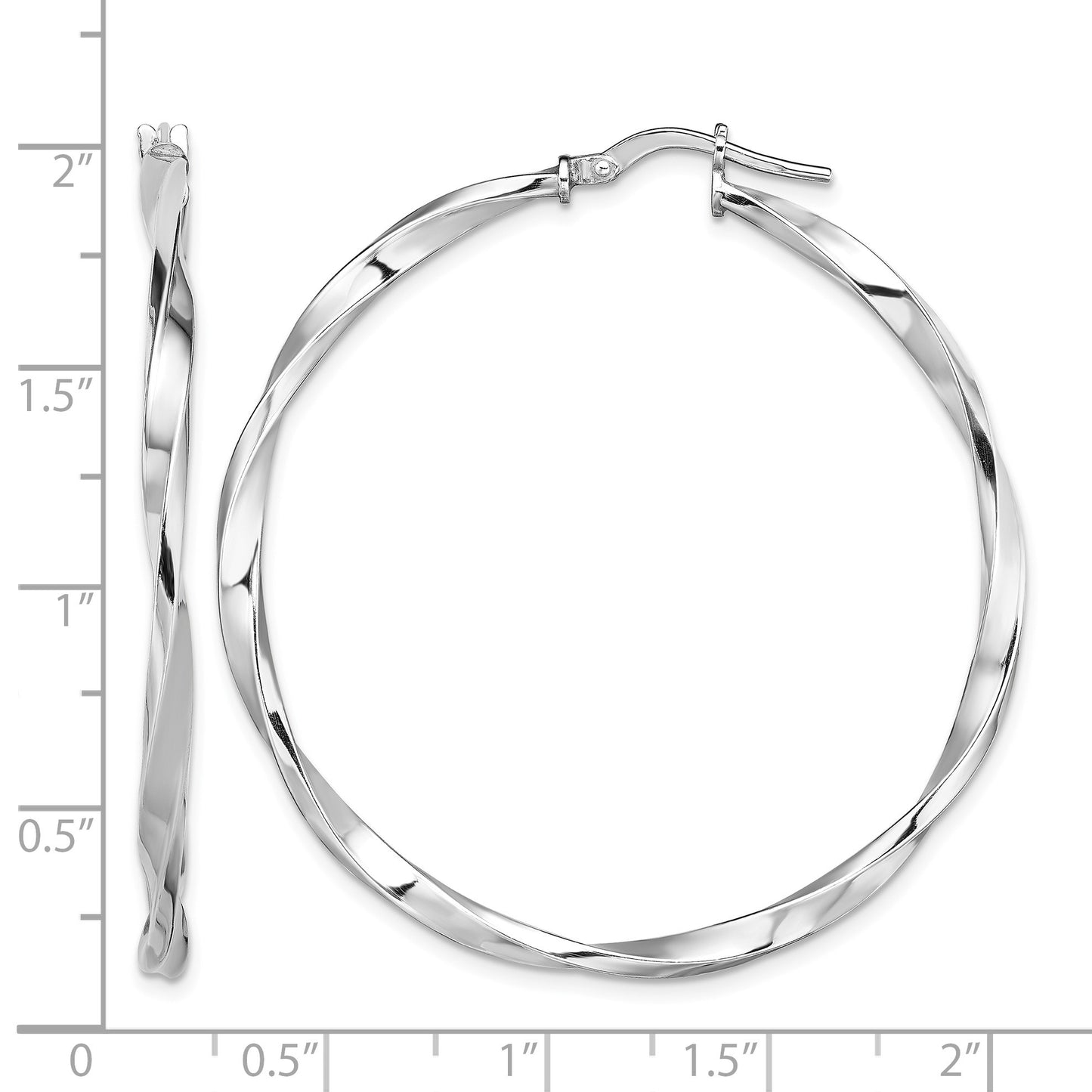 Sterling Silver Rhodium-plated Polished Twisted 2.5x40mm Hoop Earrings