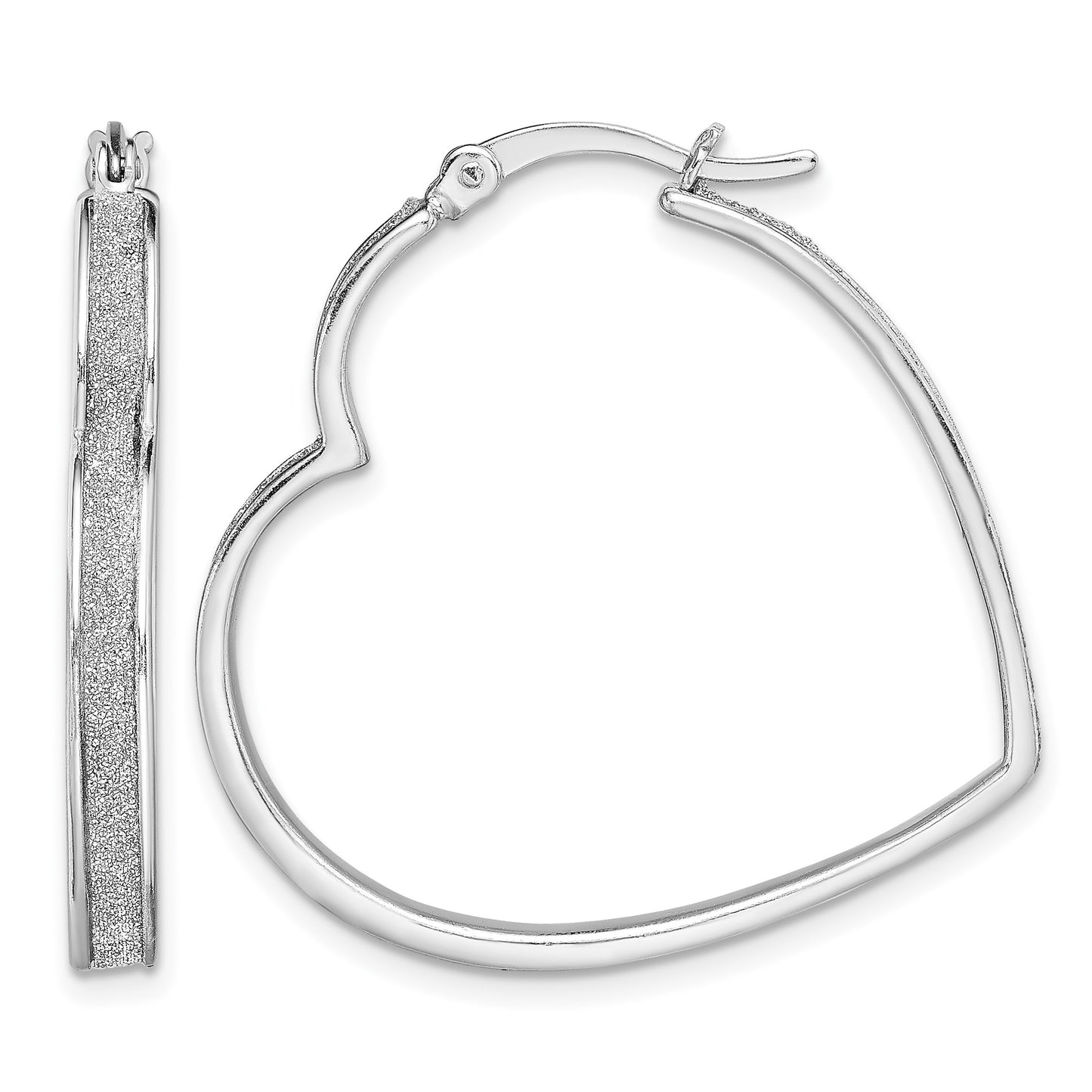 Sterling Silver RH-plated Enamel Glitter Fabric Heart Shaped Hoop Earrings