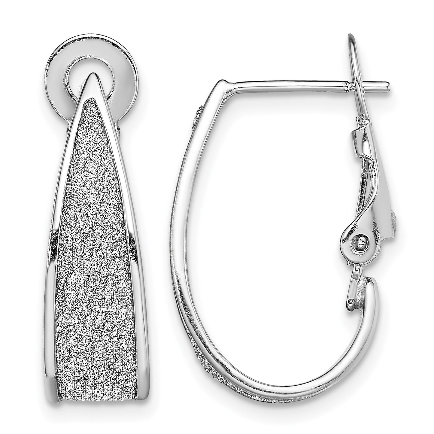 Sterling Silver RH-pltd Enamel Glitter Fabric Omega Back J-Hoop Earrings