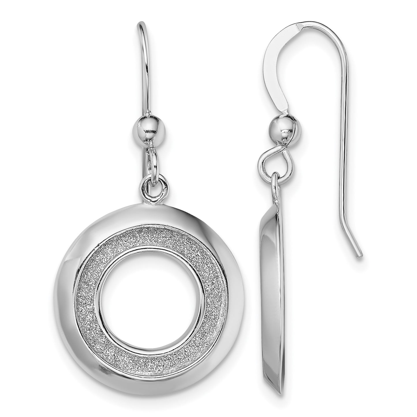 Sterling Silver RH-plated Enamel Glitter Fabric Circle Dangle Earrings