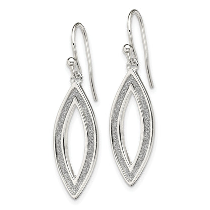 Sterling Silver Polished Enamel Glitter Fabric Marquise Dangle Earrings