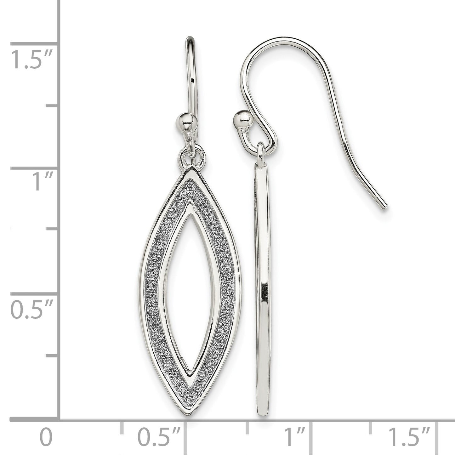 Sterling Silver Polished Enamel Glitter Fabric Marquise Dangle Earrings