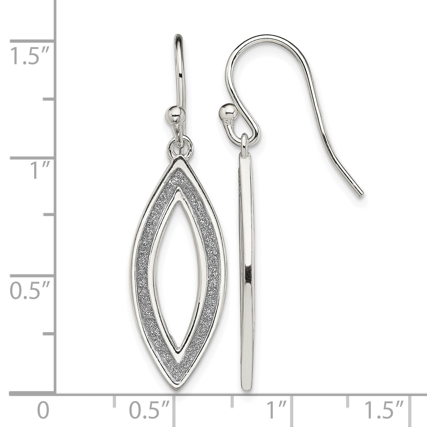 Sterling Silver Polished Enamel Glitter Fabric Marquise Dangle Earrings