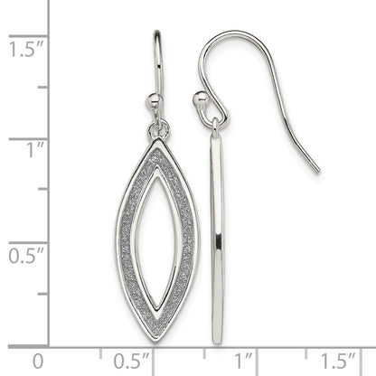 Sterling Silver Polished Enamel Glitter Fabric Marquise Dangle Earrings
