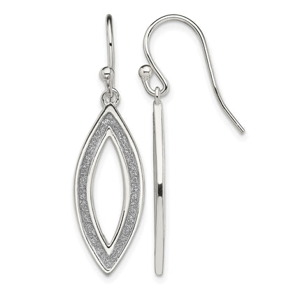 Sterling Silver Polished Enamel Glitter Fabric Marquise Dangle Earrings