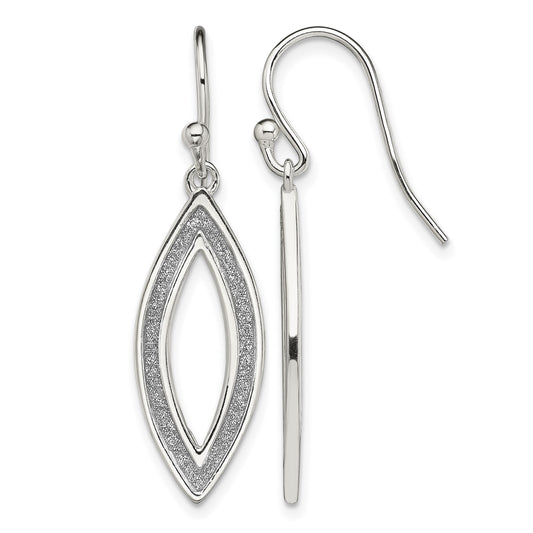 Sterling Silver Polished Enamel Glitter Fabric Marquise Dangle Earrings