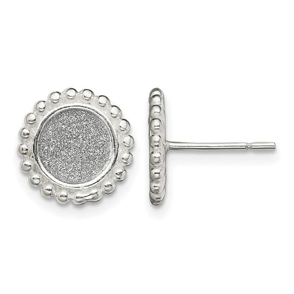 Sterling Silver Polished & Beaded Enamel Glitter Fabric Round Post Earrings