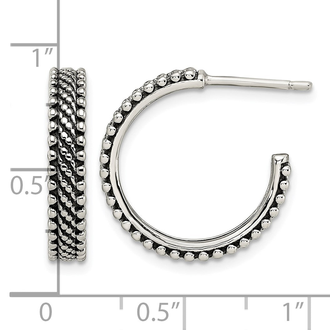 Sterling Silver Antiqued Hoop Post Earrings