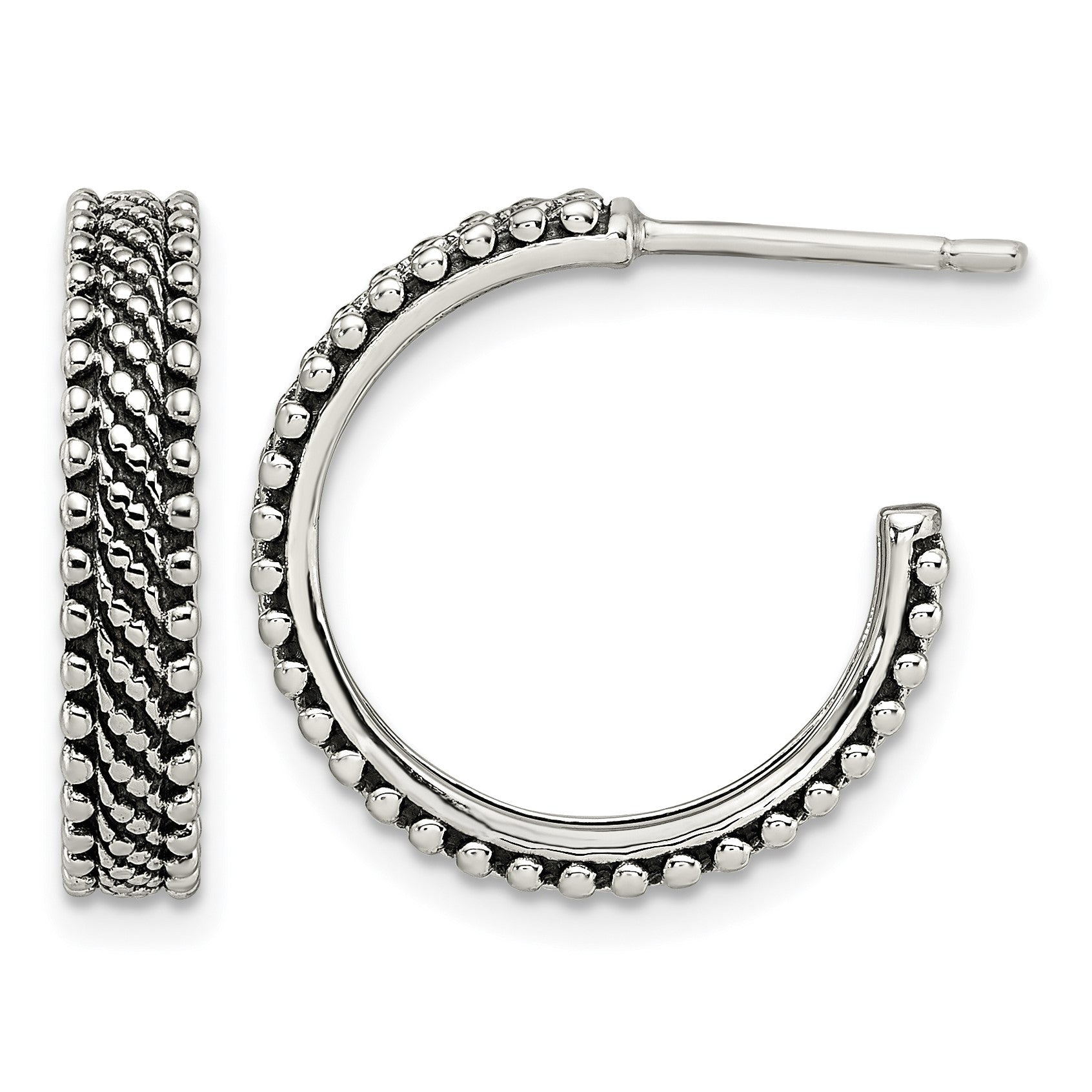 Sterling Silver Antiqued Hoop Post Earrings