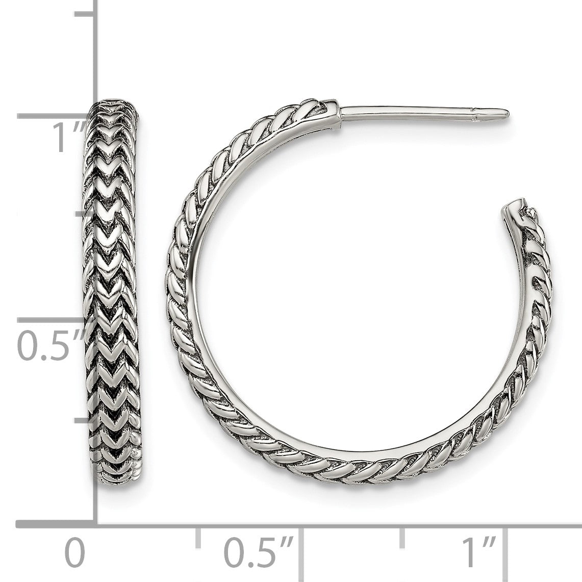 Sterling Silver Antiqued Large Zig Zag Hoop Post Earrings