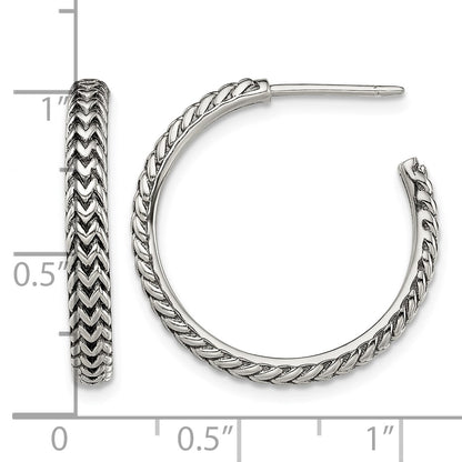 Sterling Silver Antiqued Large Zig Zag Hoop Post Earrings