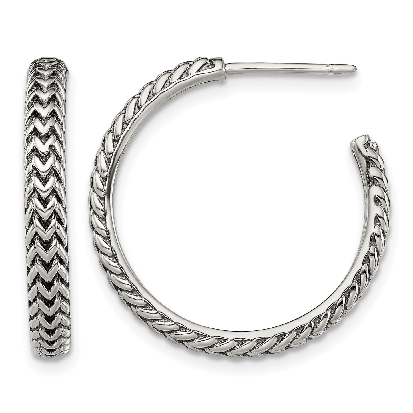 Sterling Silver Antiqued Large Zig Zag Hoop Post Earrings
