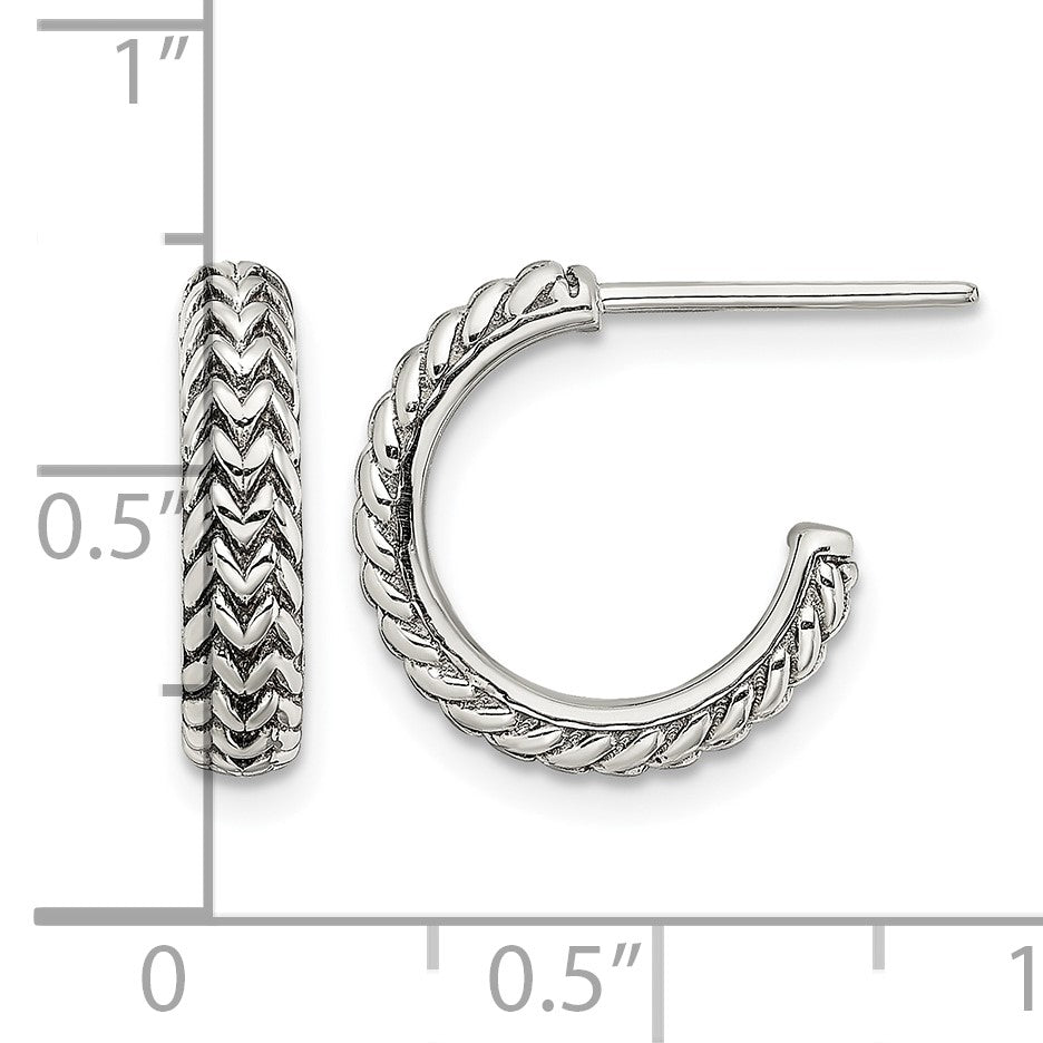 Sterling Silver Antiqued Small ZigZag Hoop Post Earrings