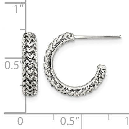 Sterling Silver Antiqued Small ZigZag Hoop Post Earrings