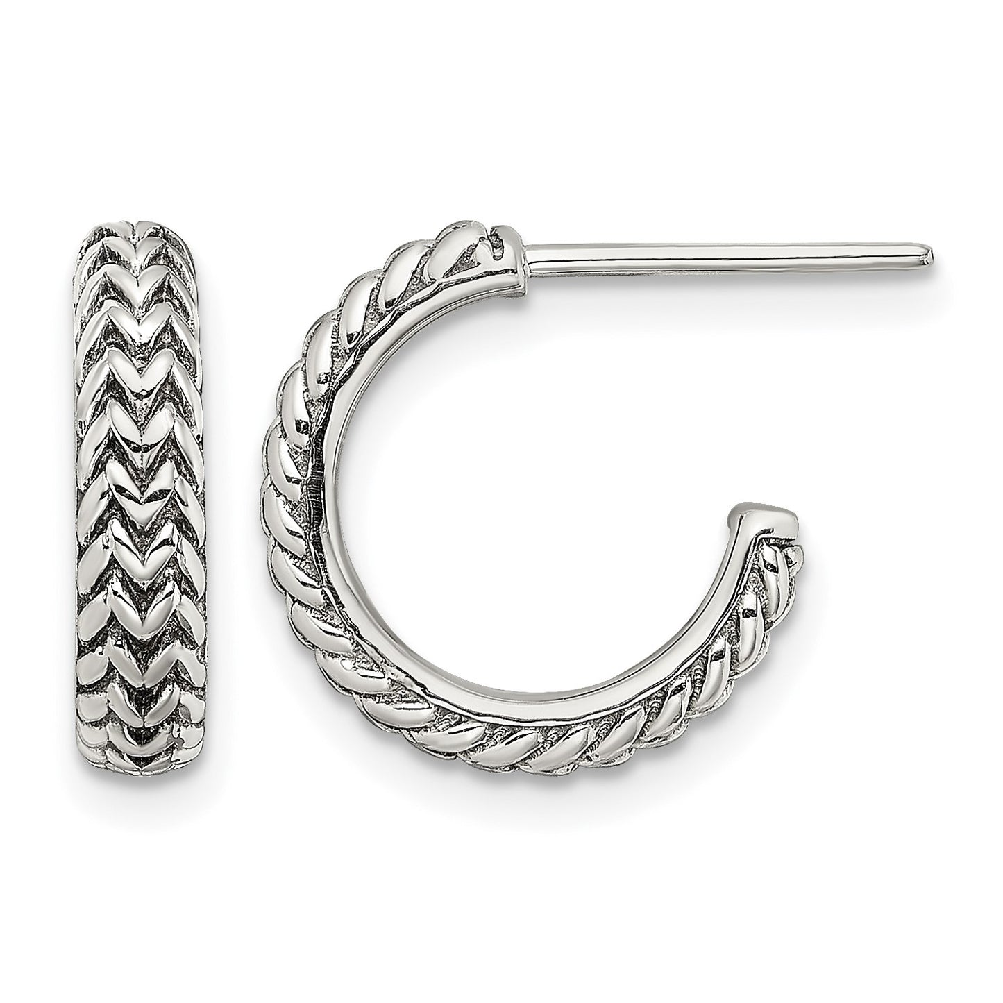 Sterling Silver Antiqued Small ZigZag Hoop Post Earrings