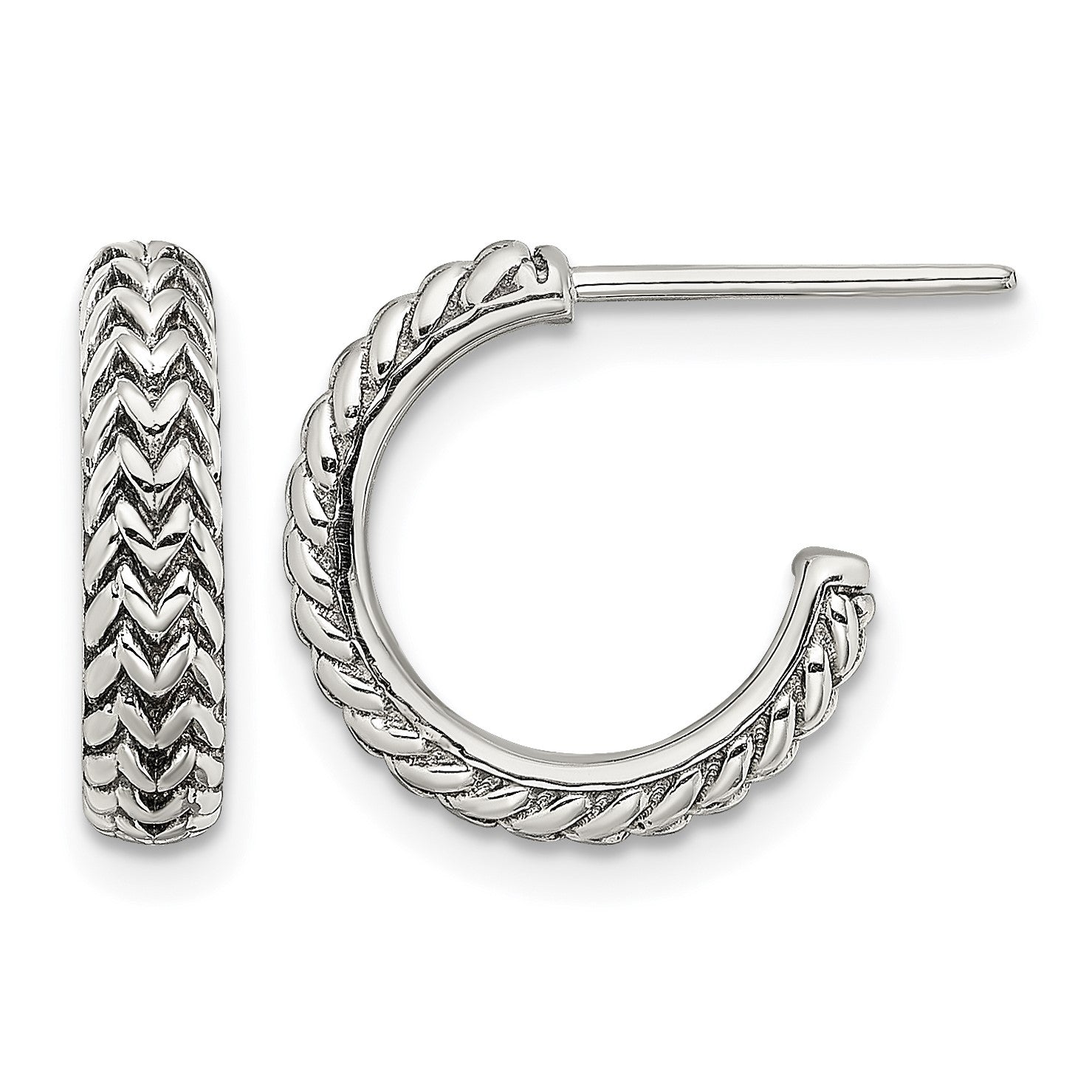 Sterling Silver Antiqued Small ZigZag Hoop Post Earrings
