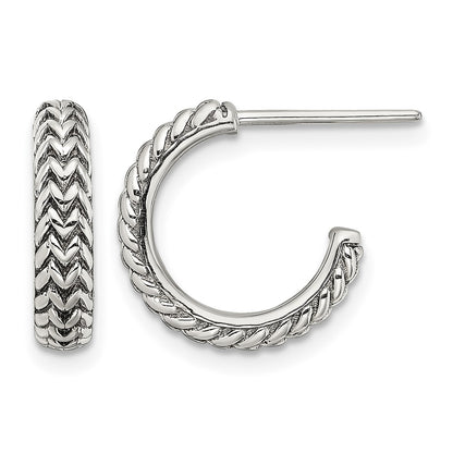 Sterling Silver Antiqued Small ZigZag Hoop Post Earrings