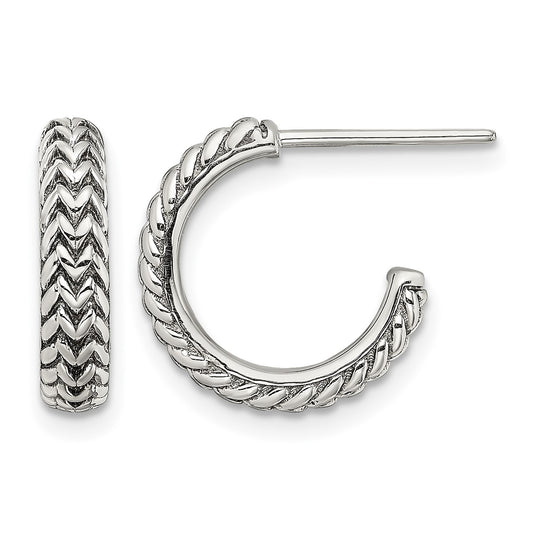 Sterling Silver Antiqued Small ZigZag Hoop Post Earrings