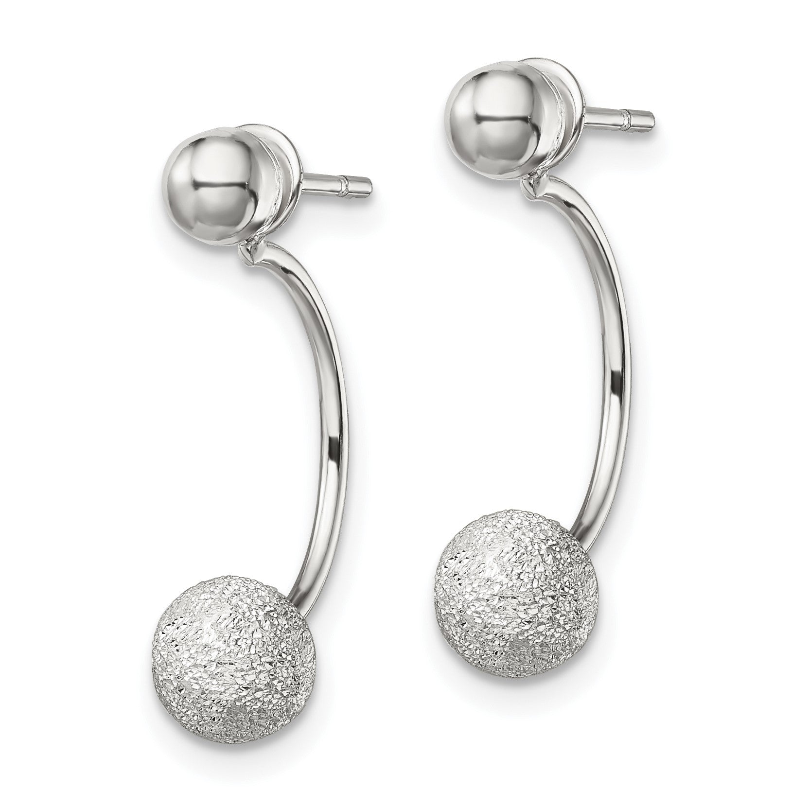 Sterling Silver Polished Laser-cut Bead Jackets w/Button Earrings