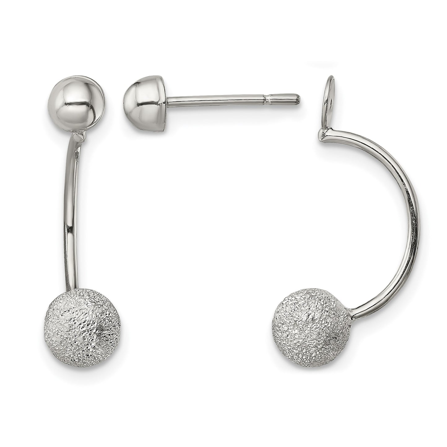 Sterling Silver Polished Laser-cut Bead Jackets w/Button Earrings