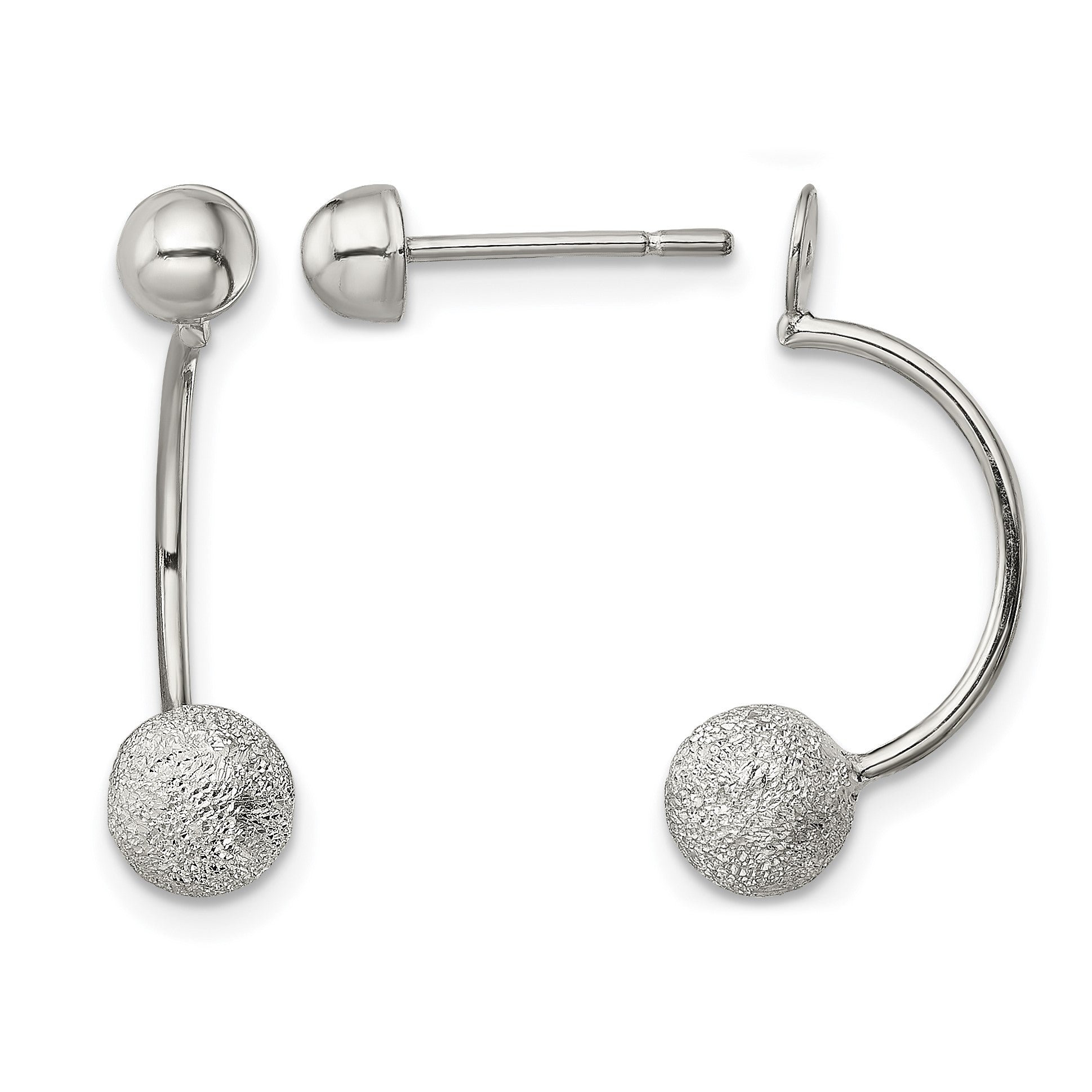 Sterling Silver Polished Laser-cut Bead Jackets w/Button Earrings