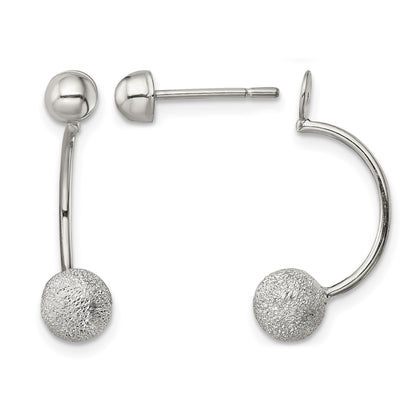 Sterling Silver Polished Laser-cut Bead Jackets w/Button Earrings