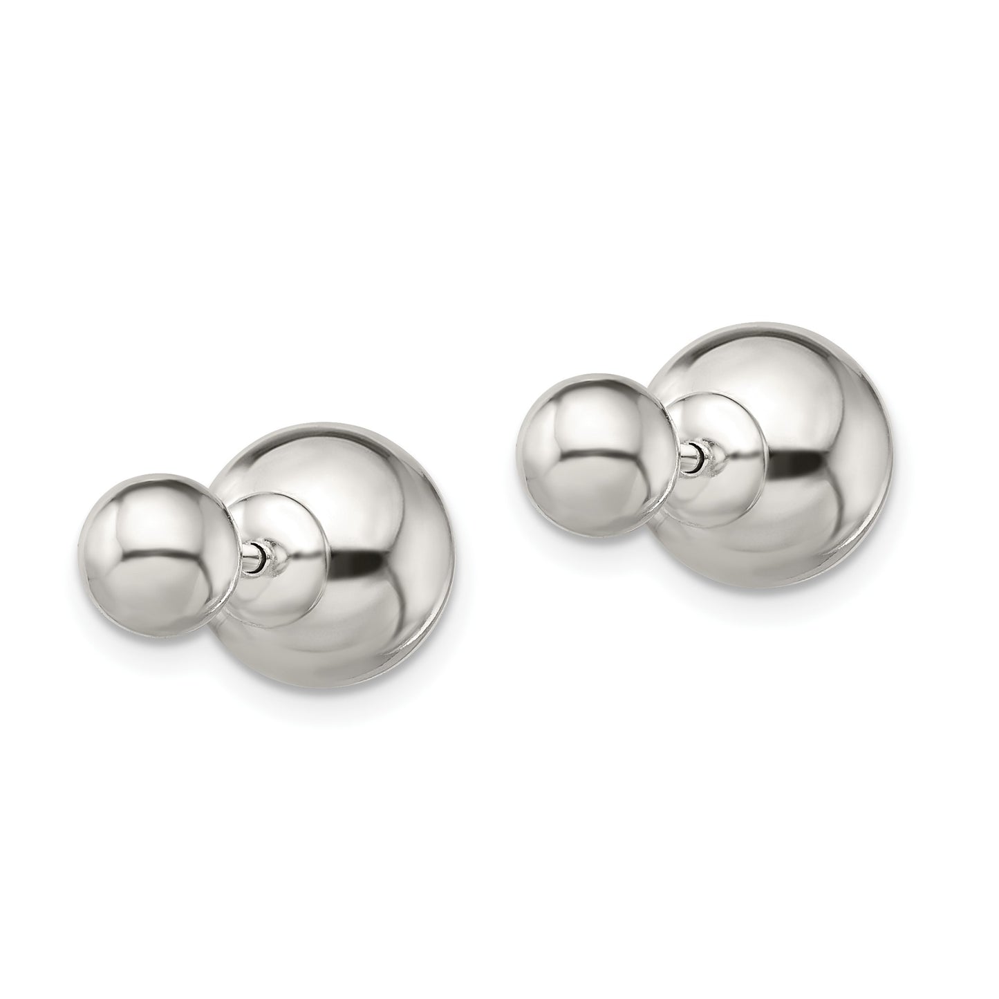 Sterling Silver Polished 6mm/10mm Ball Front Back Post Earrings