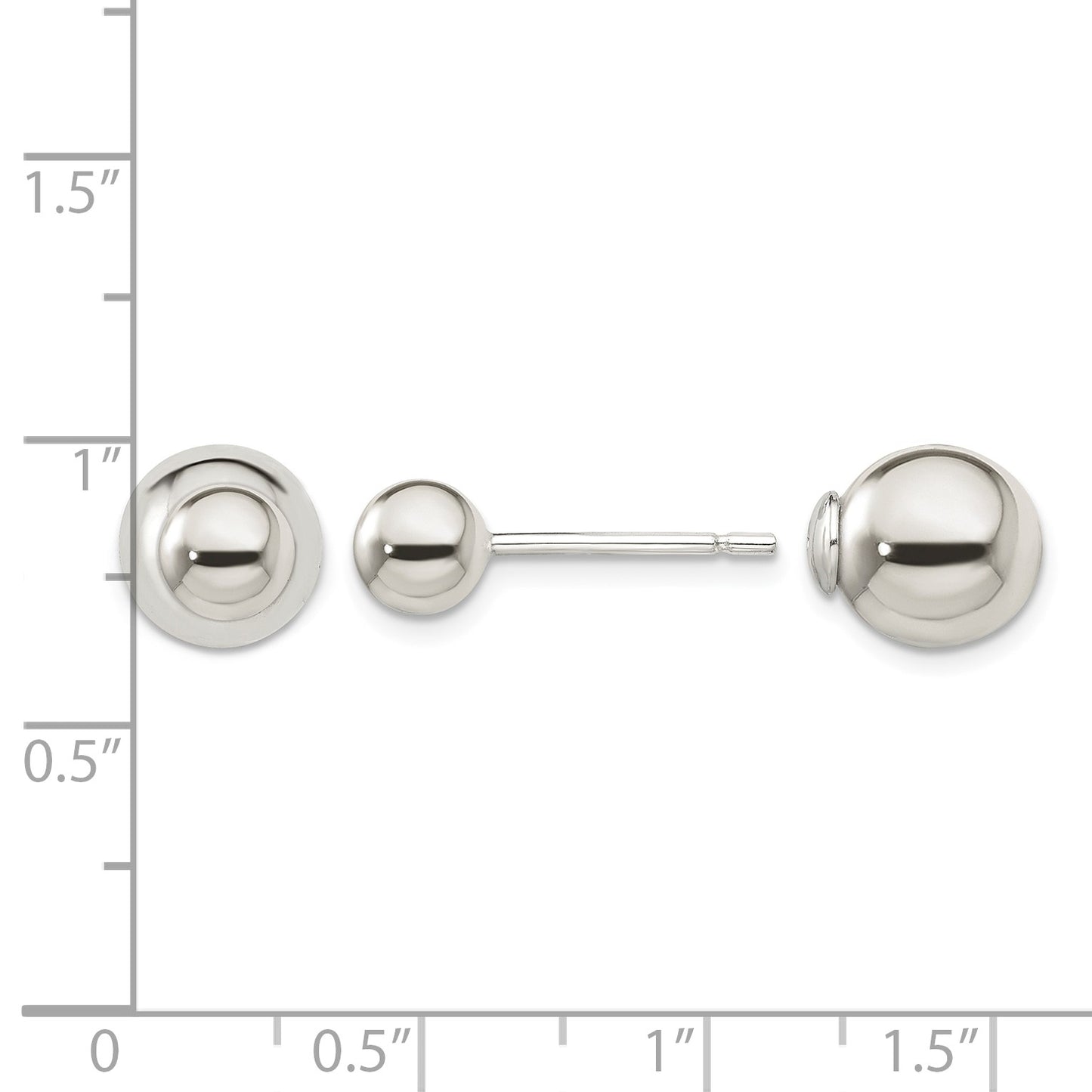 Sterling Silver Polished 6mm/10mm Ball Front Back Post Earrings