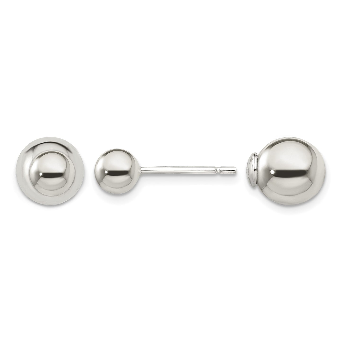 Sterling Silver Polished 6mm/10mm Ball Front Back Post Earrings