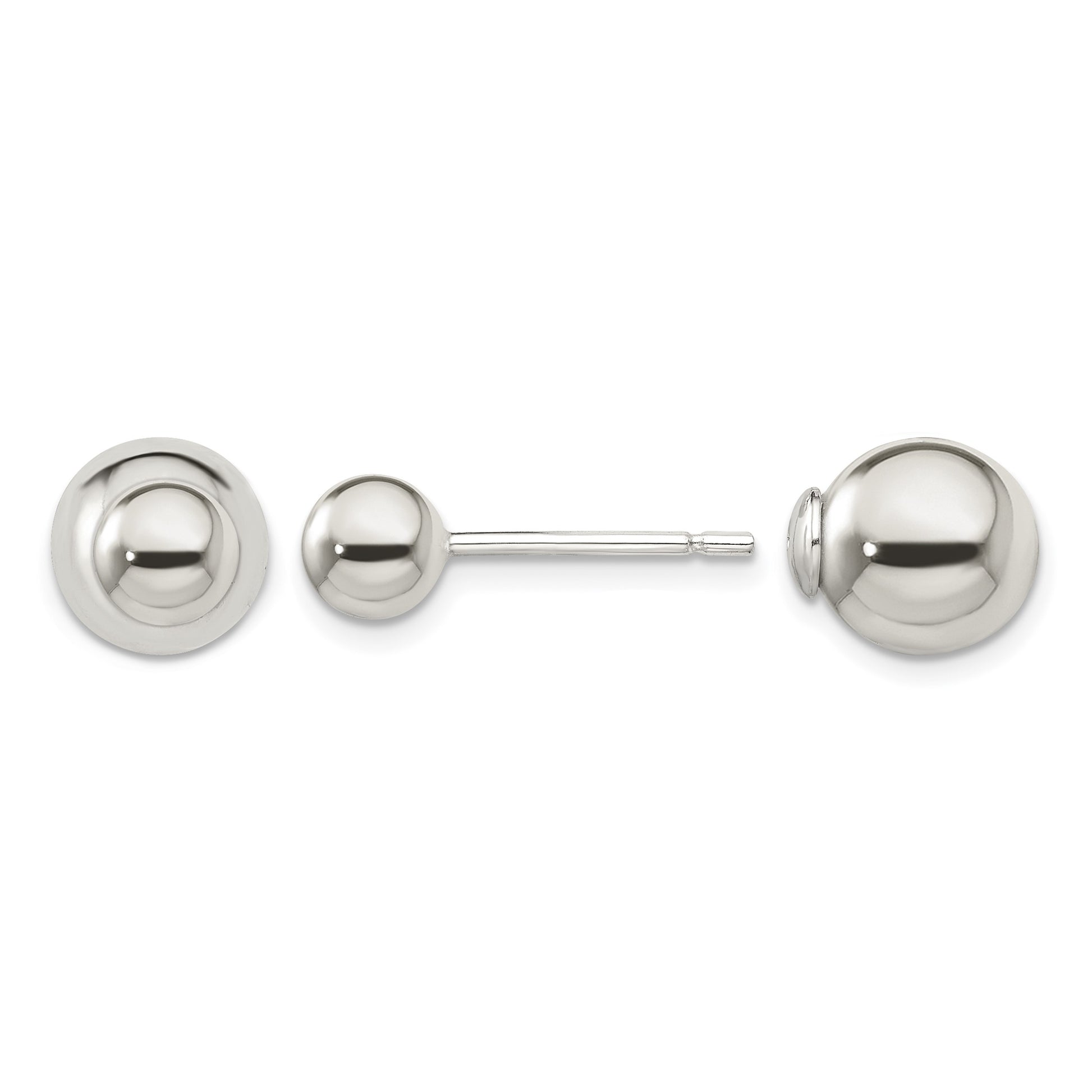 Sterling Silver Polished 6mm/10mm Ball Front Back Post Earrings