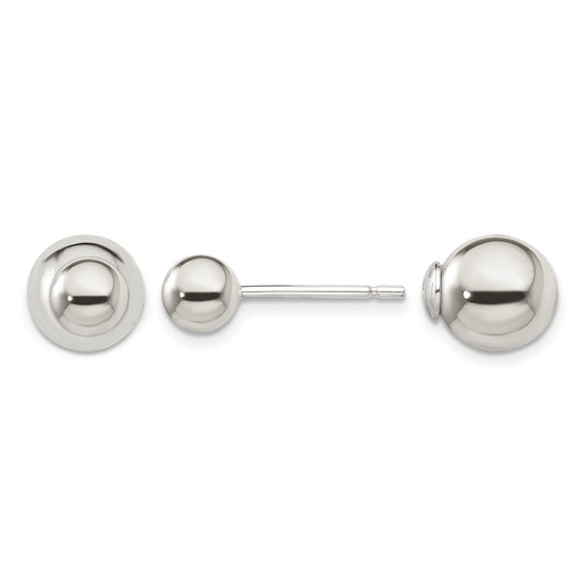 Sterling Silver Polished 6mm/10mm Ball Front Back Post Earrings